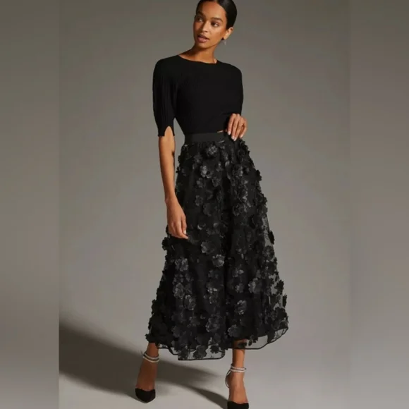 Anthropologie Black Floral Skirt - Picture 15 of 15